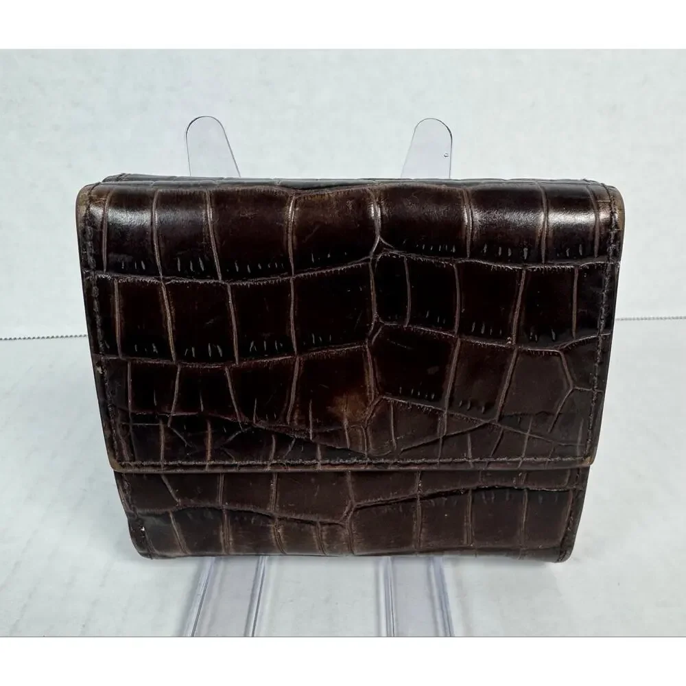Polo Ralph Lauren Brown Croc Embossed Leather Trifold Wallet w/ Box